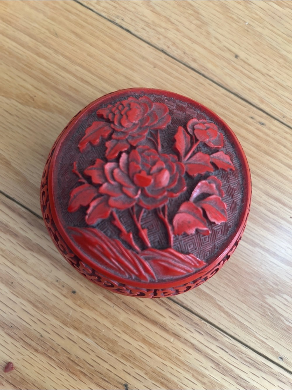 Red Carved Cinnabar Floral Trinket Box